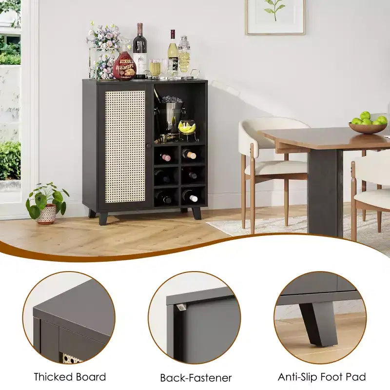 Sideboard Cabinet, Storage Bar with Wine Racks Buffet Cabinet for Home Living Room Kitchen Entryway, Black