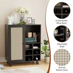Bahut, meuble de rangement avec porte-bouteilles pour salon, cuisine, entrée, noir