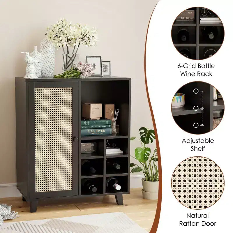 Sideboard Cabinet, Storage Bar with Wine Racks Buffet Cabinet for Home Living Room Kitchen Entryway, Black