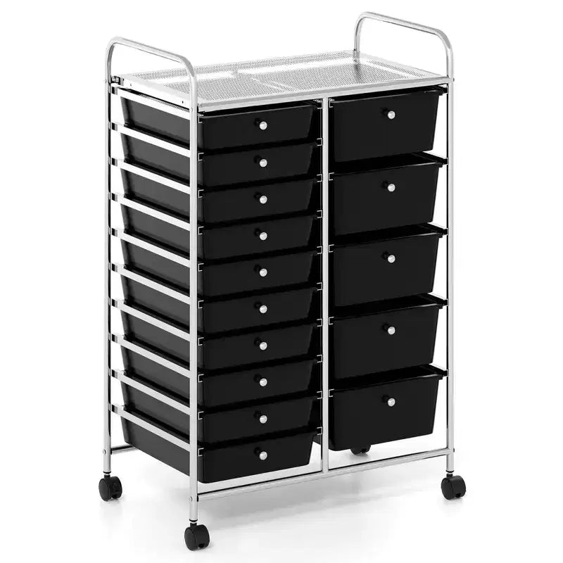 15-Drawer Trolley with Chrome Plated Metal Frame & Lockable Universal Wheels