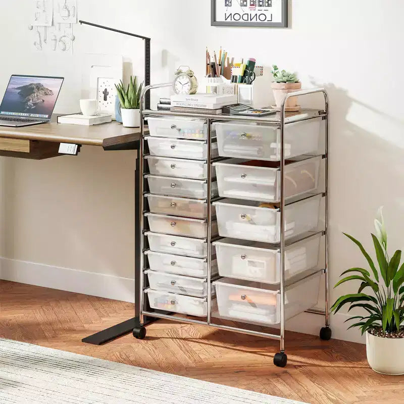 15-Drawer Trolley with Chrome Plated Metal Frame & Lockable Universal Wheels