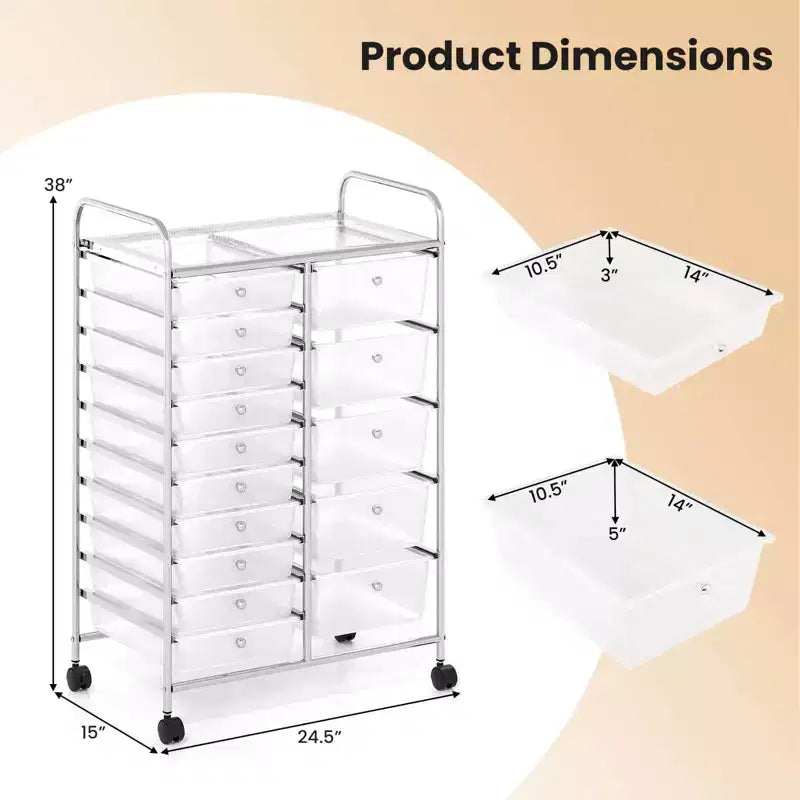 15-Drawer Trolley with Chrome Plated Metal Frame & Lockable Universal Wheels