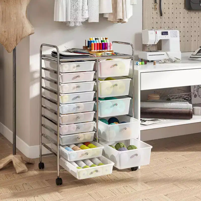 15-Drawer Trolley with Chrome Plated Metal Frame & Lockable Universal Wheels