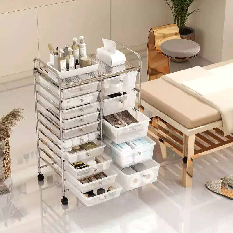 15-Drawer Trolley with Chrome Plated Metal Frame & Lockable Universal Wheels