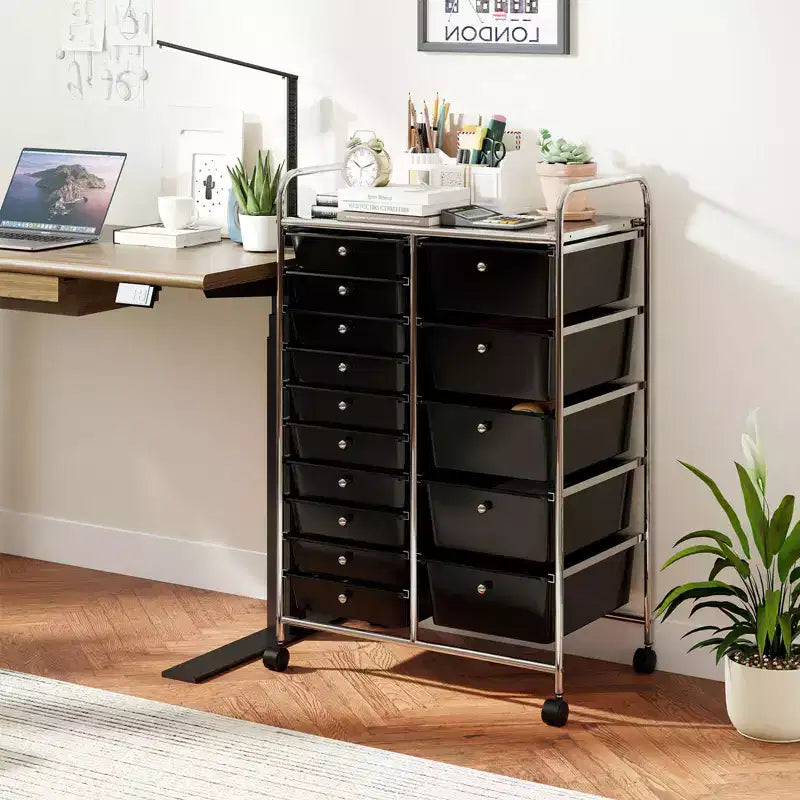15-Drawer Trolley with Chrome Plated Metal Frame & Lockable Universal Wheels