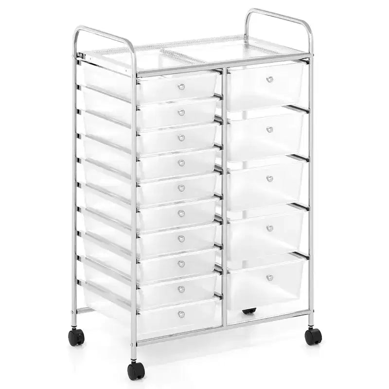 15-Drawer Trolley with Chrome Plated Metal Frame & Lockable Universal Wheels