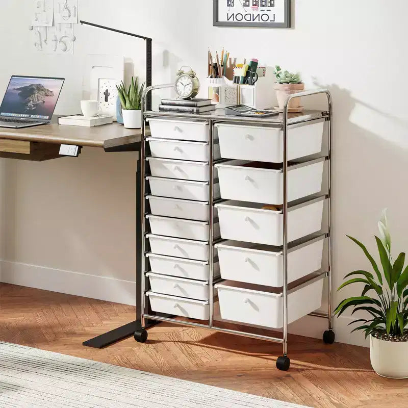 15-Drawer Trolley with Chrome Plated Metal Frame & Lockable Universal Wheels
