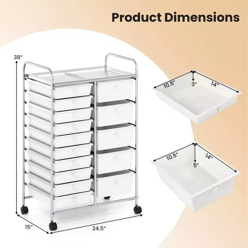 15-Drawer Trolley with Chrome Plated Metal Frame & Lockable Universal Wheels