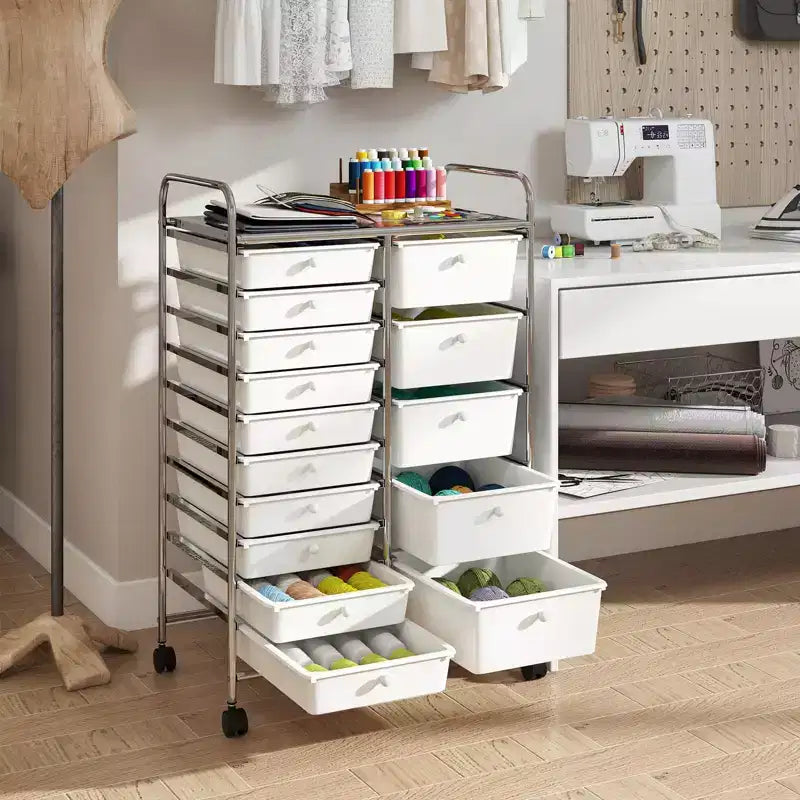 15-Drawer Trolley with Chrome Plated Metal Frame & Lockable Universal Wheels