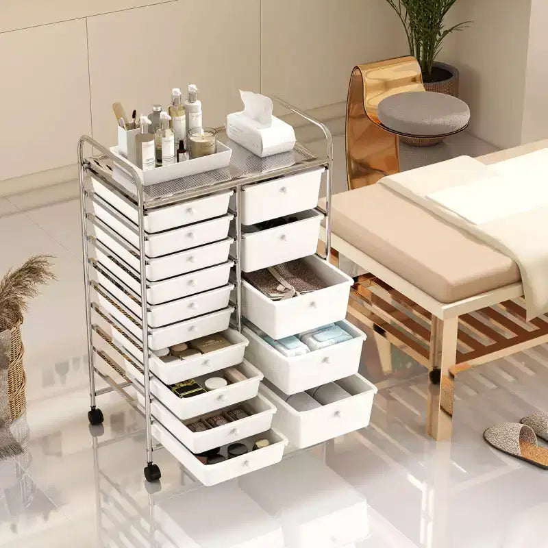 15-Drawer Trolley with Chrome Plated Metal Frame & Lockable Universal Wheels