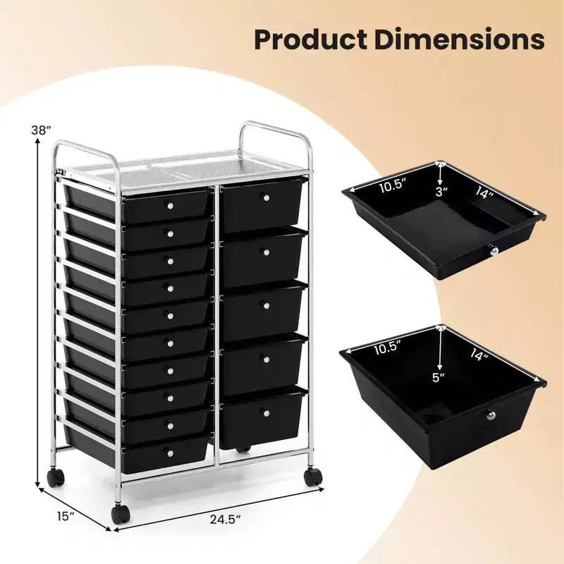 15-Drawer Trolley with Chrome Plated Metal Frame & Lockable Universal Wheels
