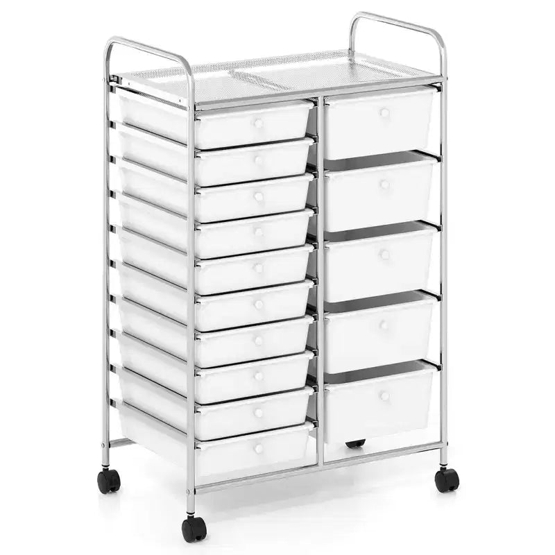 15-Drawer Trolley with Chrome Plated Metal Frame & Lockable Universal Wheels