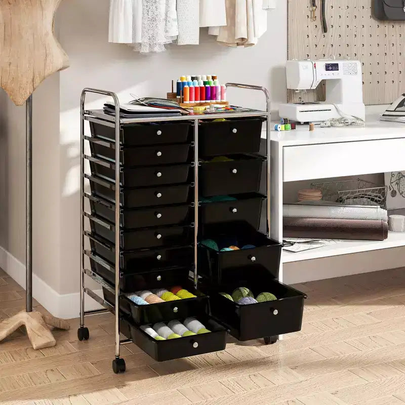 15-Drawer Trolley with Chrome Plated Metal Frame & Lockable Universal Wheels