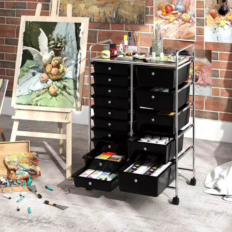15-Drawer Trolley with Chrome Plated Metal Frame & Lockable Universal Wheels