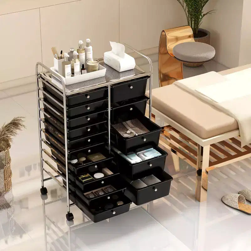 15-Drawer Trolley with Chrome Plated Metal Frame & Lockable Universal Wheels