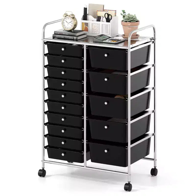 Costway 15-Drawer Trolley with Chrome Plated Metal Frame & Lockable Universal Wheels White/Black/Clear/Multicolor