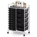 Costway 15-Drawer Trolley with Chrome Plated Metal Frame & Lockable Universal Wheels White/Black/Clear/Multicolor