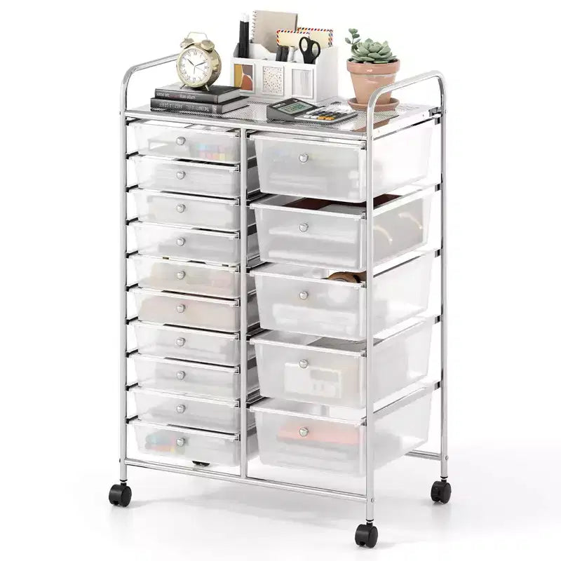 15-Drawer Trolley with Chrome Plated Metal Frame & Lockable Universal Wheels