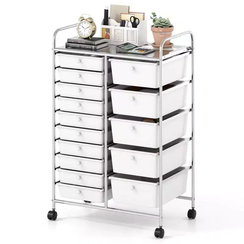 15-Drawer Trolley with Chrome Plated Metal Frame & Lockable Universal Wheels