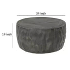 Table basse artisanale en bois de manguier de 34 pouces, forme de tambour rond martelé, nid d'abeille