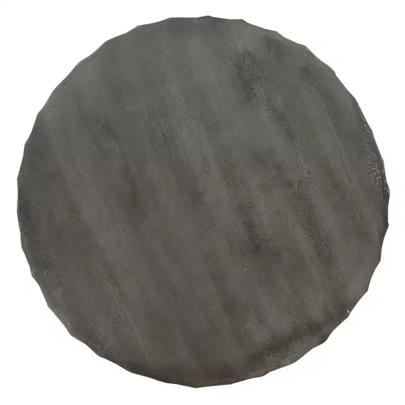 34 Inch Handcrafted Mango Wood Coffee Table, Hammered Round Drum Shape, Honeycomb