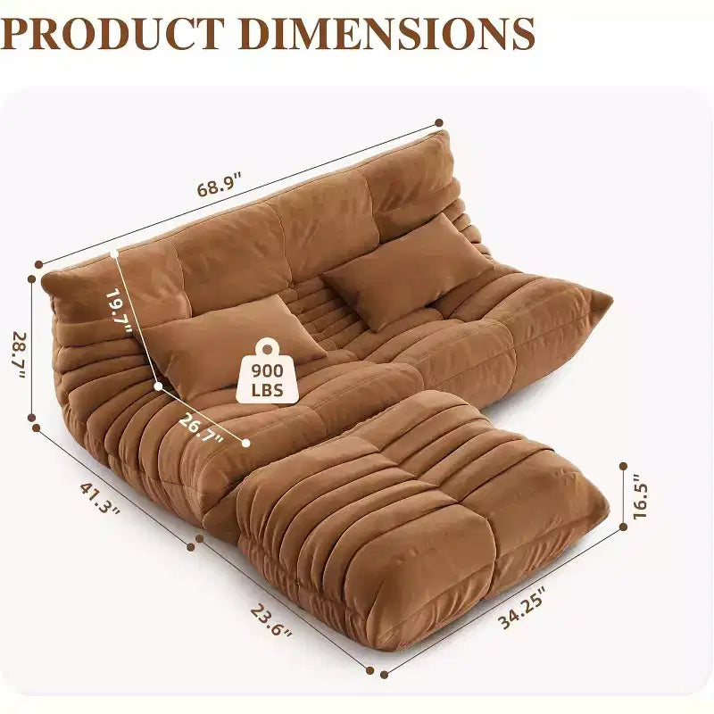 Oversized Bean Bag Sofa & Ottoman, Pet-Friendly Faux Suede Loveseat for Living Room & Office