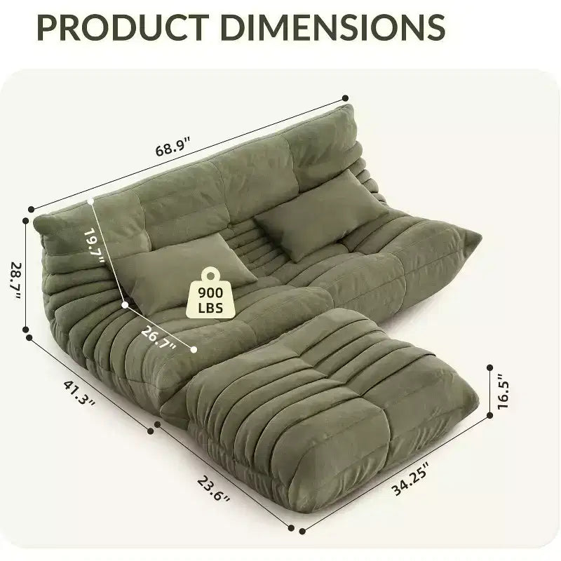 Oversized Bean Bag Sofa & Ottoman, Pet-Friendly Faux Suede Loveseat for Living Room & Office