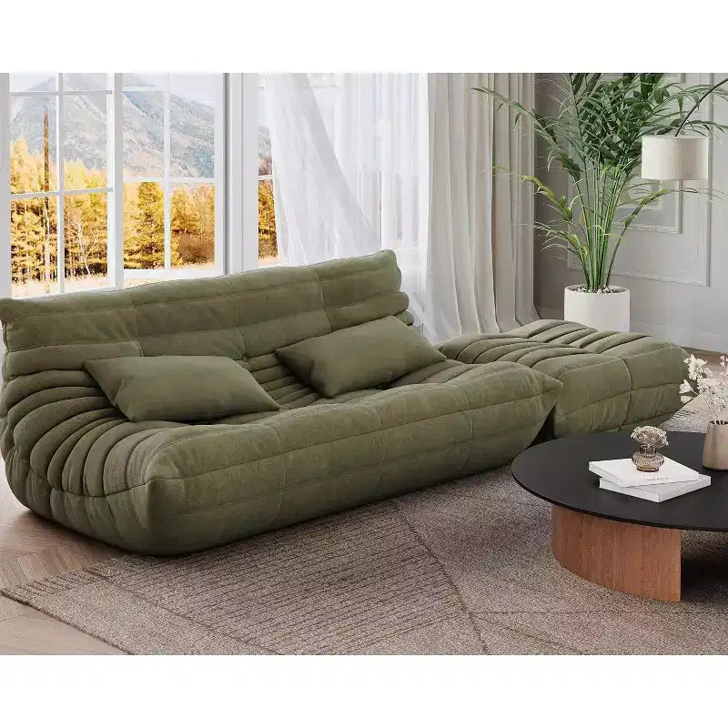 Oversized Bean Bag Sofa & Ottoman, Pet-Friendly Faux Suede Loveseat for Living Room & Office