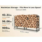 Range-bûches 1,2 m Extérieur et intérieur Porte-bûches Robuste Organisateur de bois Maille d'acier pour cheminée et terrasse