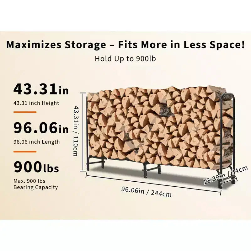 Firewood Rack 4 ft Outdoor & Indoor Log Holder Heavy Duty Wood Organizer Steel Mesh Storage for Fireplace & Patio