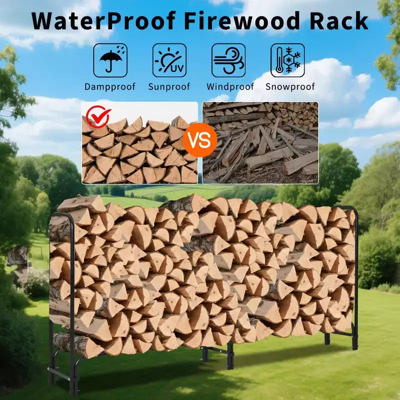 Firewood Rack 4 ft Outdoor & Indoor Log Holder Heavy Duty Wood Organizer Steel Mesh Storage for Fireplace & Patio