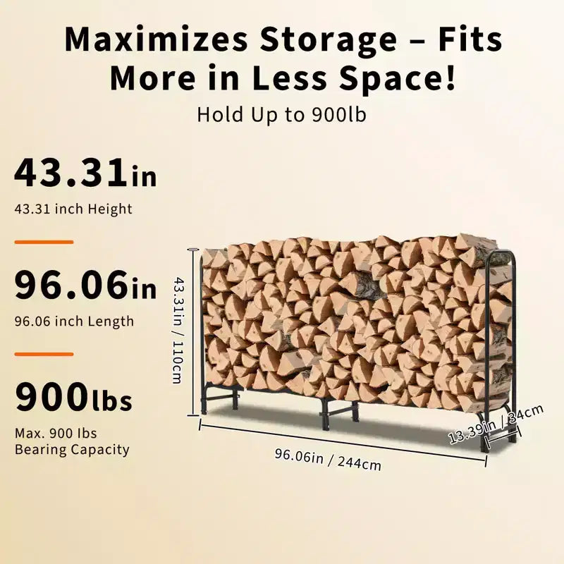 Firewood Rack 4 ft Outdoor & Indoor Log Holder Heavy Duty Wood Organizer Steel Mesh Storage for Fireplace & Patio
