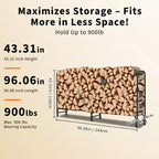 Range-bûches 1,2 m Extérieur et intérieur Porte-bûches Robuste Organisateur de bois Maille d'acier pour cheminée et terrasse