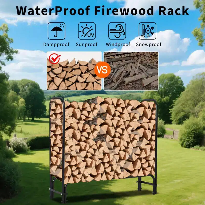 Firewood Rack 4 ft Outdoor & Indoor Log Holder Heavy Duty Wood Organizer Steel Mesh Storage for Fireplace & Patio