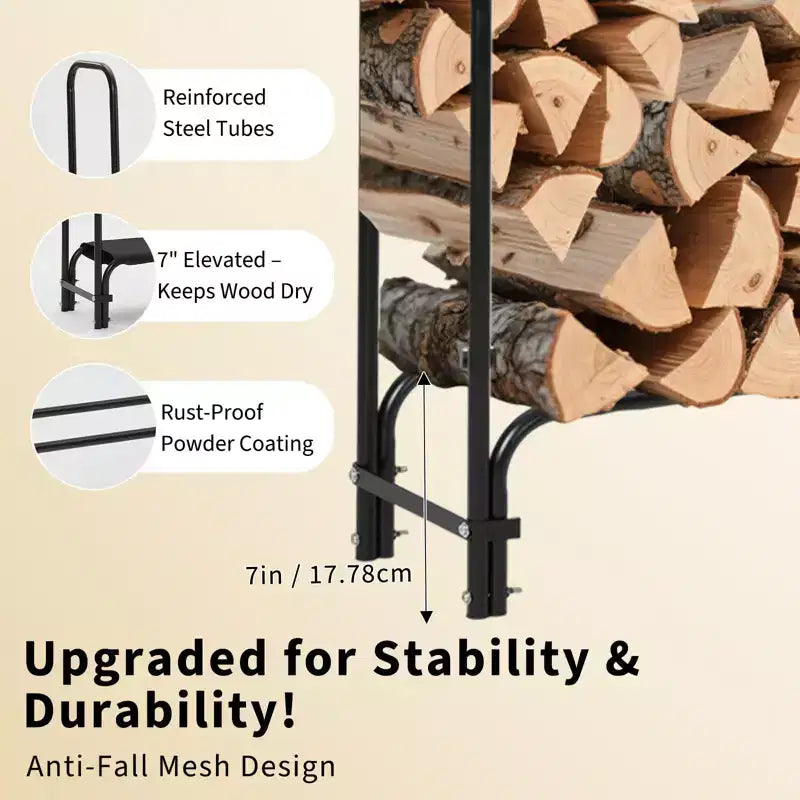 Firewood Rack 4 ft Outdoor & Indoor Log Holder Heavy Duty Wood Organizer Steel Mesh Storage for Fireplace & Patio