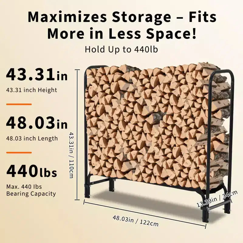 Firewood Rack 4 ft Outdoor & Indoor Log Holder Heavy Duty Wood Organizer Steel Mesh Storage for Fireplace & Patio