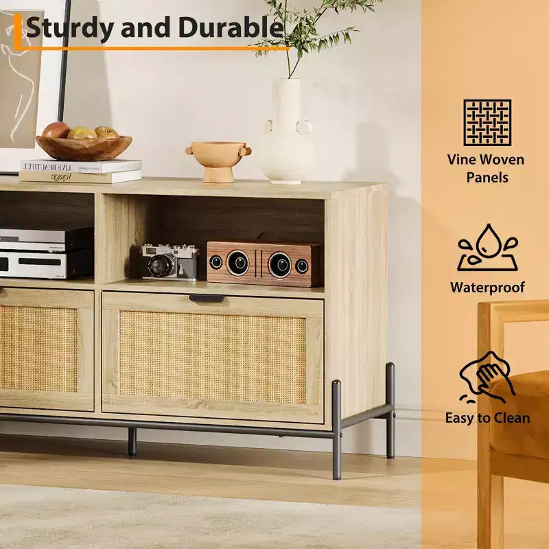 TV Cabinet with Storage - Two Doors Wooden Stand for Living Room