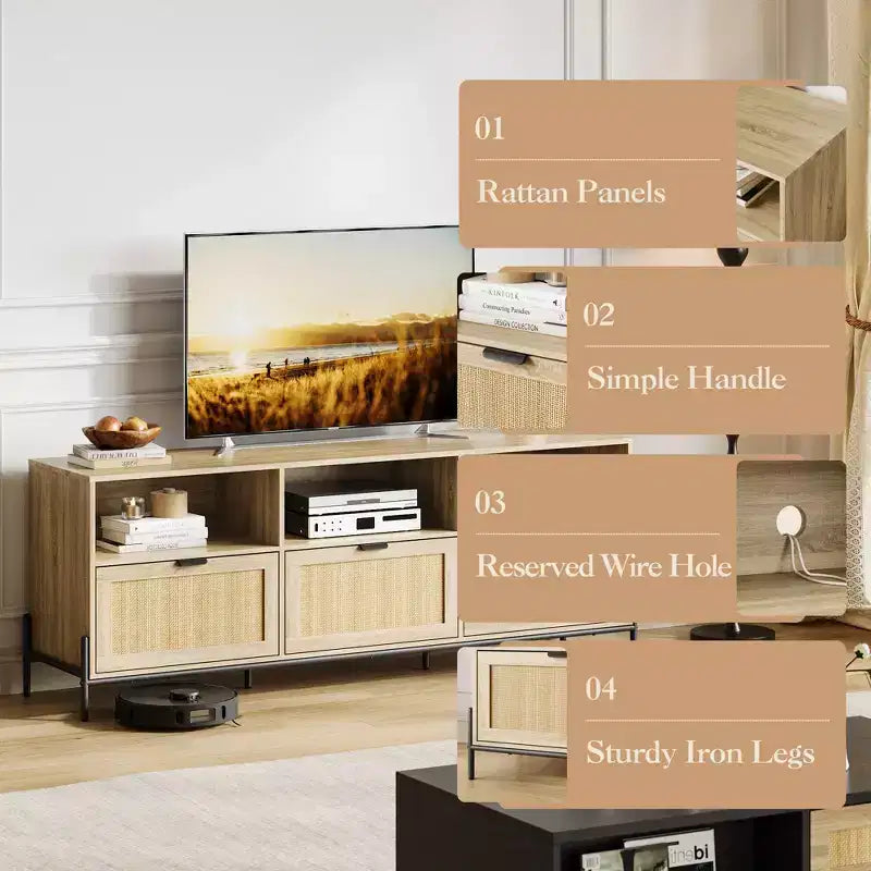 TV Cabinet with Storage - Two Doors Wooden Stand for Living Room