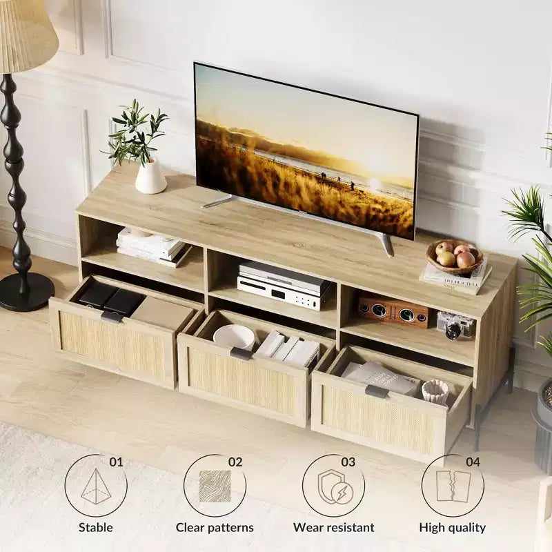 TV Cabinet with Storage - Two Doors Wooden Stand for Living Room
