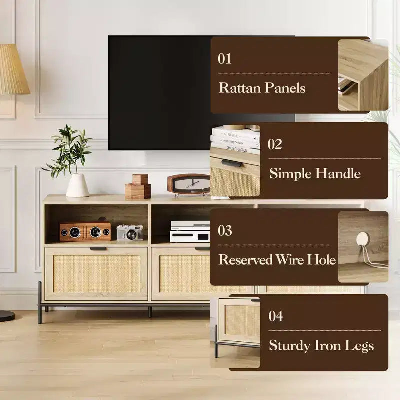 TV Cabinet with Storage - Two Doors Wooden Stand for Living Room