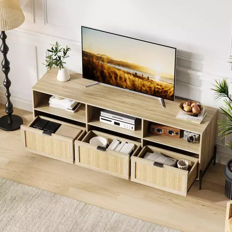 TV Cabinet with Storage - Two Doors Wooden Stand for Living Room