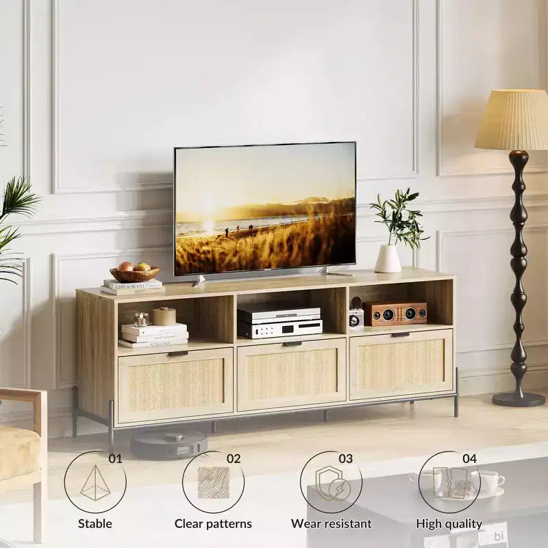 TV Cabinet with Storage - Two Doors Wooden Stand for Living Room