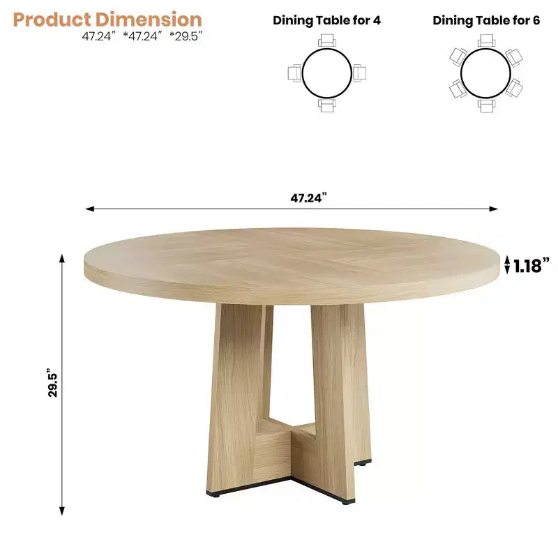 Modern 7-Leg Round Dining Table, 42 Inch Sturdy Kitchen Table for Breakfast Nook, Apartment, or Home Office, Seats 4-6