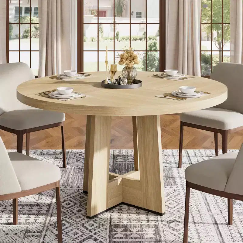 Modern 7-Leg Round Dining Table, 42 Inch Sturdy Kitchen Table for Breakfast Nook, Apartment, or Home Office, Seats 4-6
