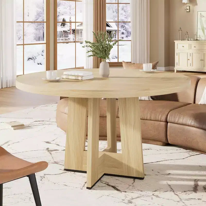 Modern 7-Leg Round Dining Table, 42 Inch Sturdy Kitchen Table for Breakfast Nook, Apartment, or Home Office, Seats 4-6