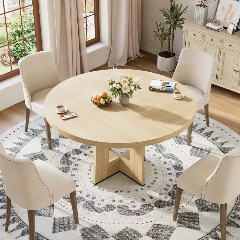 Modern 7-Leg Round Dining Table, 42 Inch Sturdy Kitchen Table for Breakfast Nook, Apartment, or Home Office, Seats 4-6