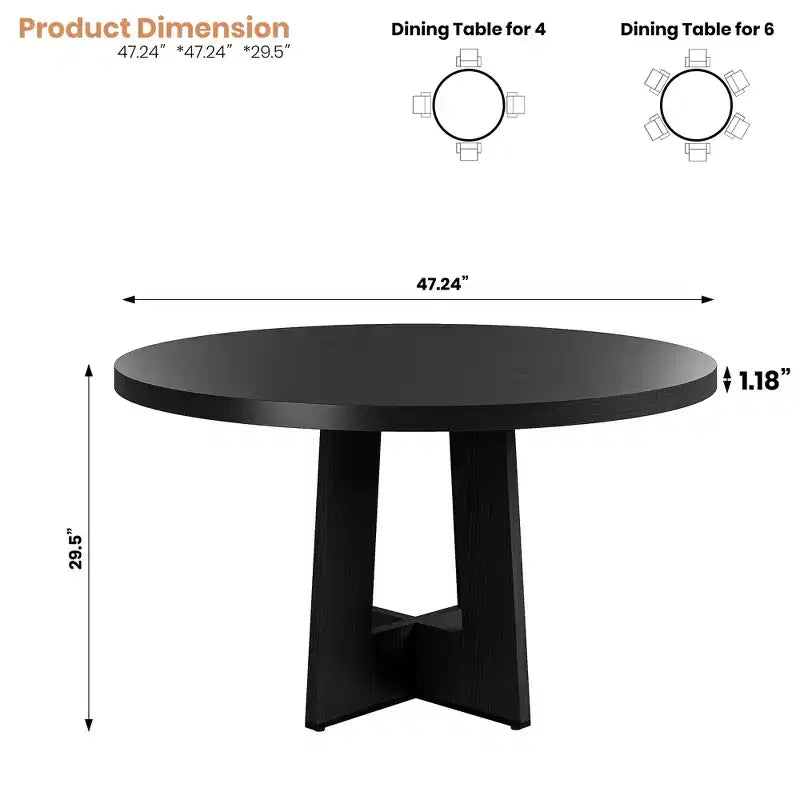 Modern 7-Leg Round Dining Table, 42 Inch Sturdy Kitchen Table for Breakfast Nook, Apartment, or Home Office, Seats 4-6