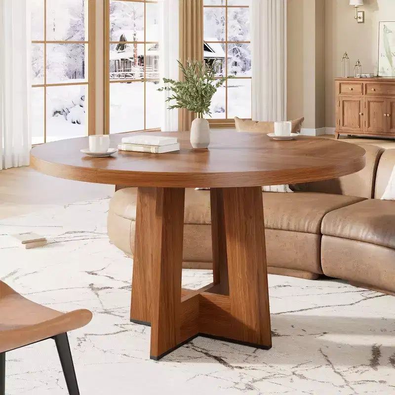 Modern 7-Leg Round Dining Table, 42 Inch Sturdy Kitchen Table for Breakfast Nook, Apartment, or Home Office, Seats 4-6