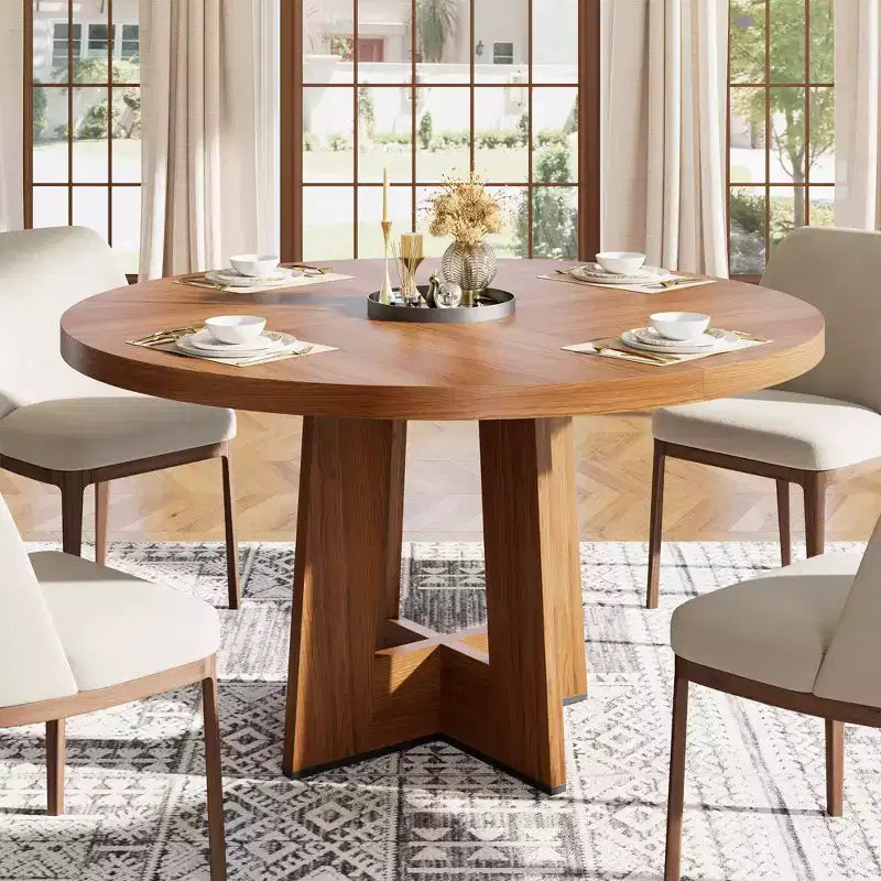 Modern 7-Leg Round Dining Table, 42 Inch Sturdy Kitchen Table for Breakfast Nook, Apartment, or Home Office, Seats 4-6