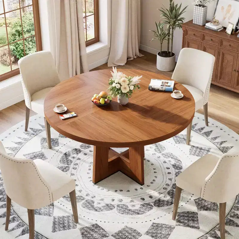 Modern 7-Leg Round Dining Table, 42 Inch Sturdy Kitchen Table for Breakfast Nook, Apartment, or Home Office, Seats 4-6